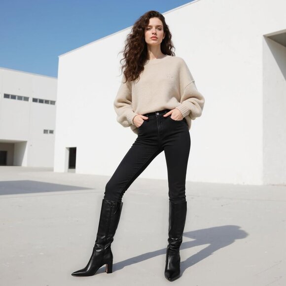 Women Black 1 Chunky Heel Pointed Toe Side Zipper Fall Dressy Comfortable Boots - Picture 6 of 9